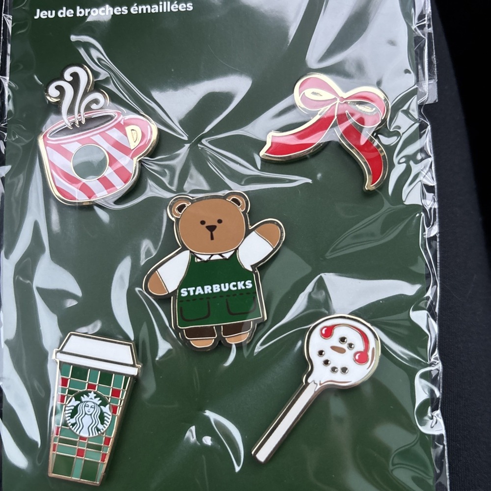 Starbucks 2025 Holiday Christmas 5 Enamel Pin Set Coffee Bear HotCup Cakepop NWT - Picture 2 of 3